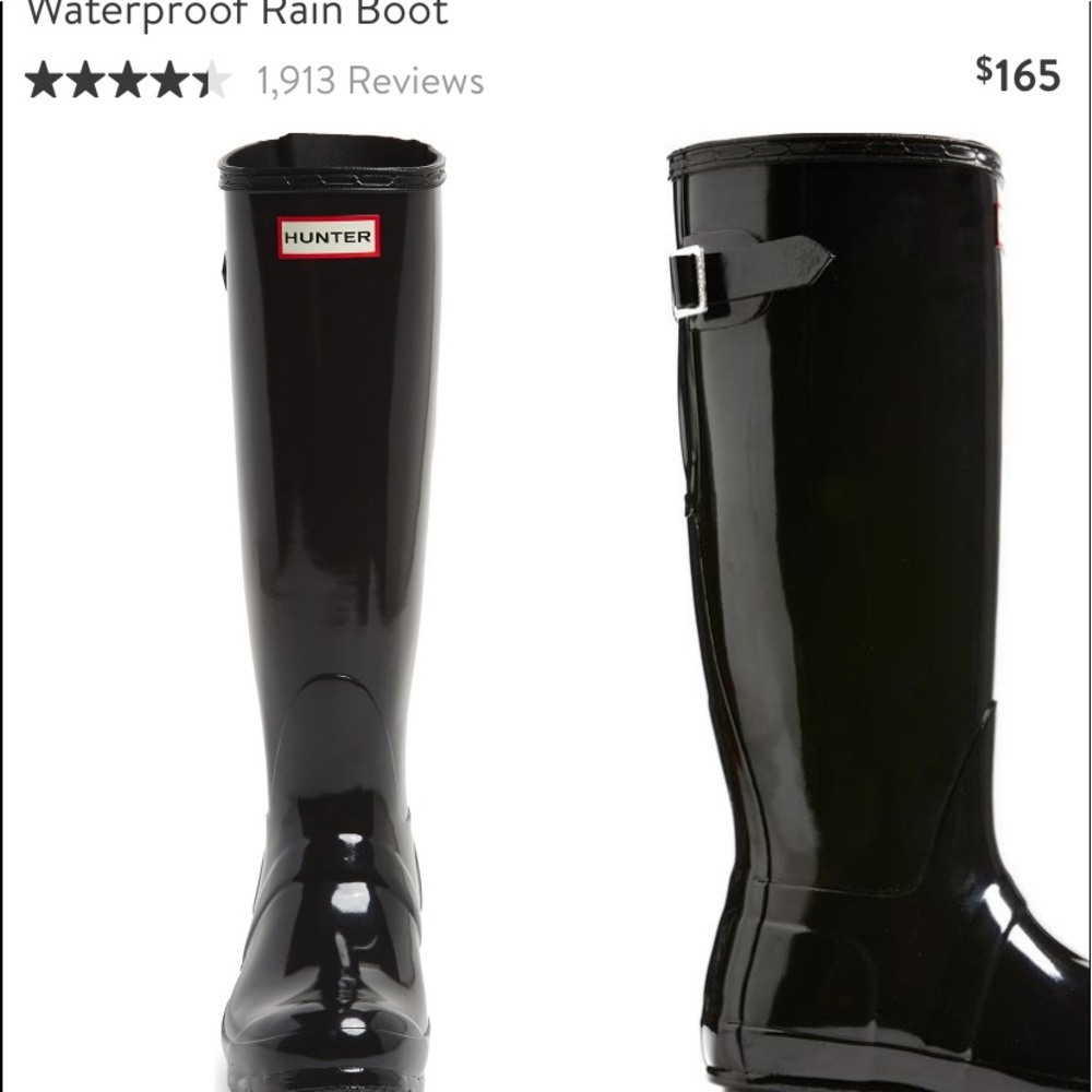 Tall Black Hunter Adjustable Back Gloss Rainboots